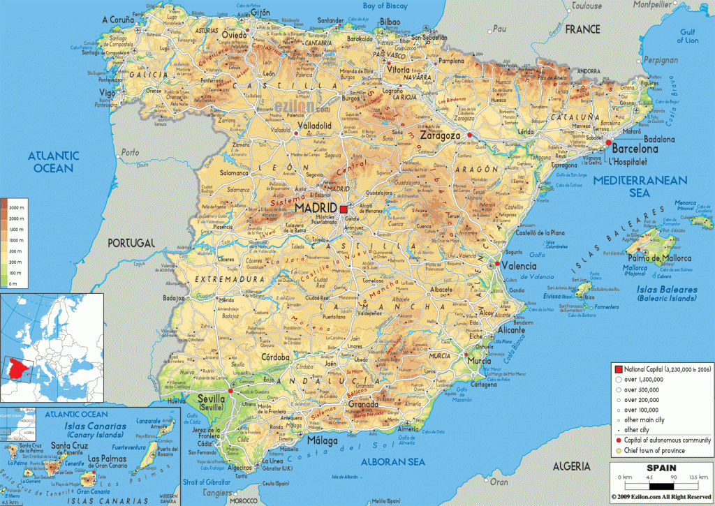西班牙地圖。圖片來源：map of spain